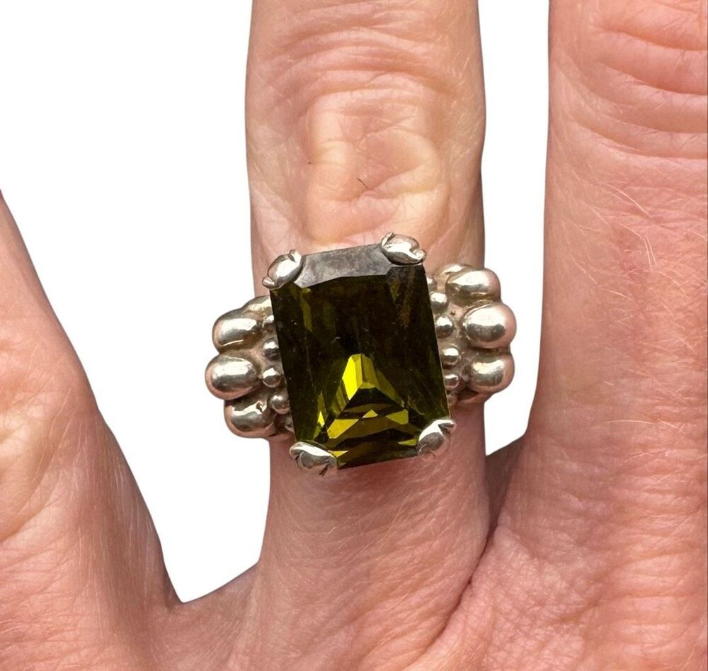 Vintage Silver Green Glass Statement Cocktail Ring